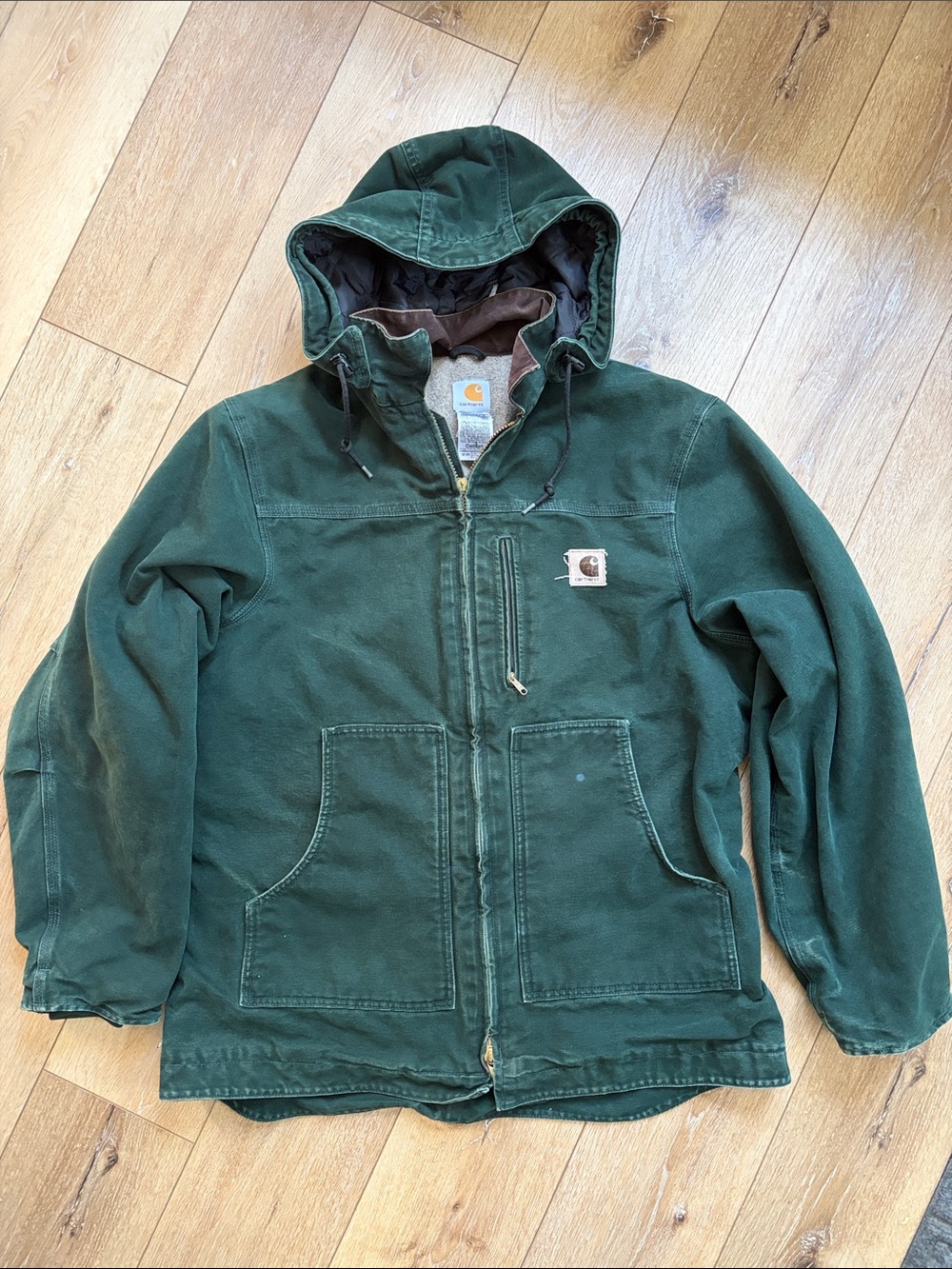 Mens Carhartt jacket C61 SPC Spruce Green Sherpa Lined Dearborn Mi LG Tall